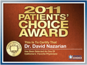 2011 Patient Choice Award for Dr. David Nazarian